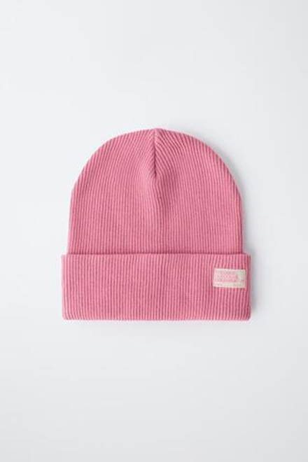 ZARA ТРИКОТАЖНАЯ ШАПКА В РУБЧИК С ЭТИКЕТКОЙ, ЦВЕТ РОЗОВОГО ДЕРЕВА