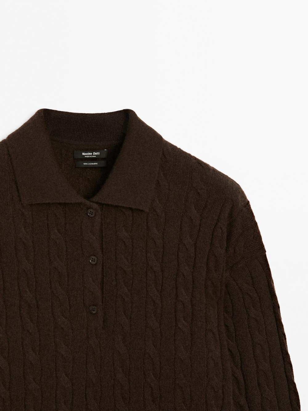 Massimo Dutti Свитер из 100% кашемира с воротником поло, шоколадный