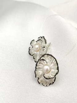 Ювелирные серьги серебро с жемчугом и эмалью