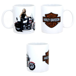 Кружка Harley Davidson ( девушка на мото / лого на белом фоне )