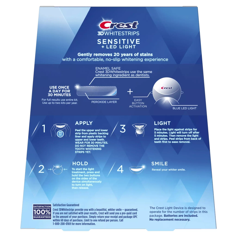 Курс 14 дней | Crest 3D Whitestrips Sensitive Plus LED Light – Отбеливающие полоски для зубов