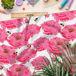 Ткань бязь крупные розовые цветы