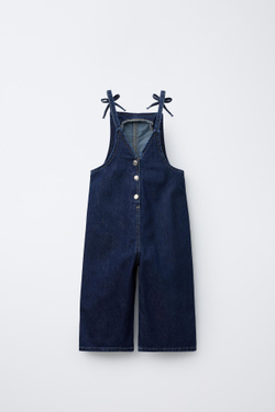 ZARA ДЖИНСОВЫЙ КОМБИНЕЗОН С БАНТАМИ, СИНИЙ