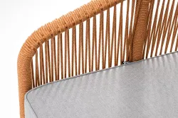 "Канны" диван 2-местный плетеный из роупа, каркас алюминий светло-серый (RAL7035) муар, роуп оранжевый меланж круглый, ткань светло-серая