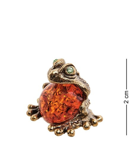 Народные промыслы AM-3019 Фигурка «Лягушка сидящая» (латунь, янтарь)