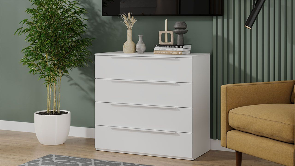 Комод для одежды с ящиками Белый Жемчуг/Белый софт 4 ящика 90х45х84 см
