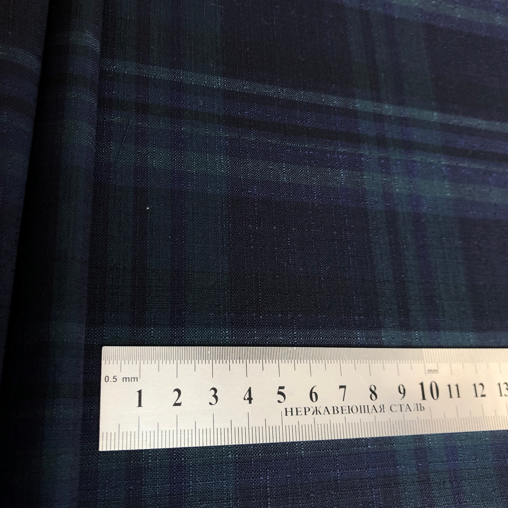 Костюмная шерсть принт клетка, синий/зеленый NB098