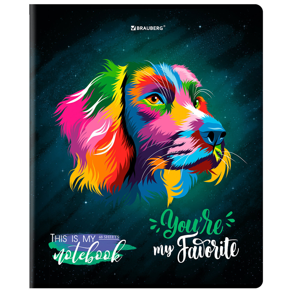Тетрадь А5 48 л. BRAUBERG скоба клетка матовая ламинация выборочный лак "Animals Pop-Art" (микс в спайке) (20 штук в упаковке)