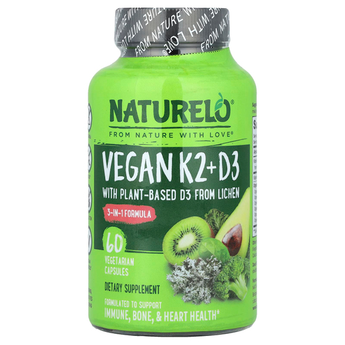 NATURELO, Веганский витамин K2 + D3, 60 вегетарианских капсул