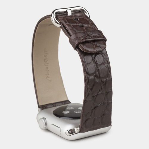 Ремешок для Apple Watch 40/41/42 mm из кожи аллигатора, темно-коричневого цвета