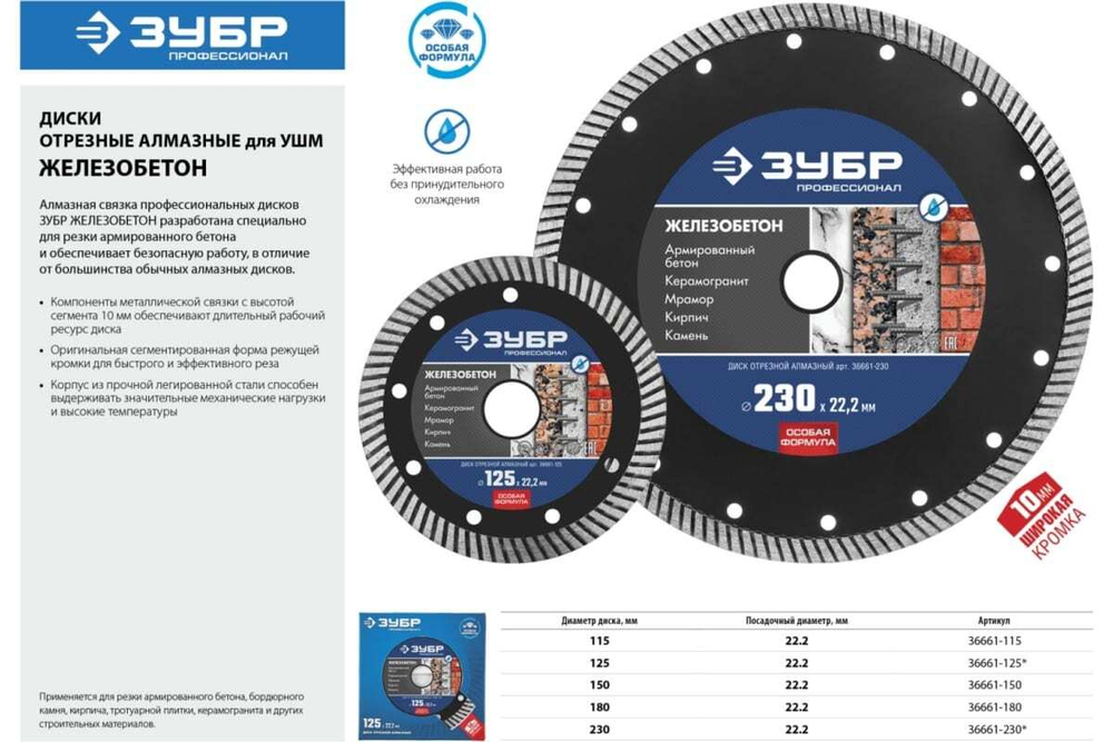 Диск отрезной алмазный ЗУБР Профессионал Железобетон 115 мм 36661-115