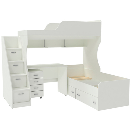 Двухъярусная кровать КарИВи Дуэт-5 с лестницей Комод КарИВиом Белый  Белый