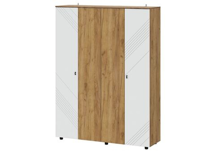 Шкаф для одежды распашной с полками и штангой 4 створки Дуб Золотой/Белый 158х46х210 см