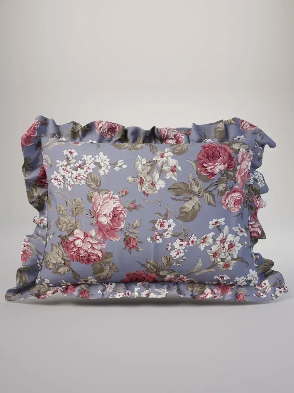 Декоративная наволочка с рюшами, оборками "Прохоровская роза(новая)" 50х70 см, 1 шт, без молнии