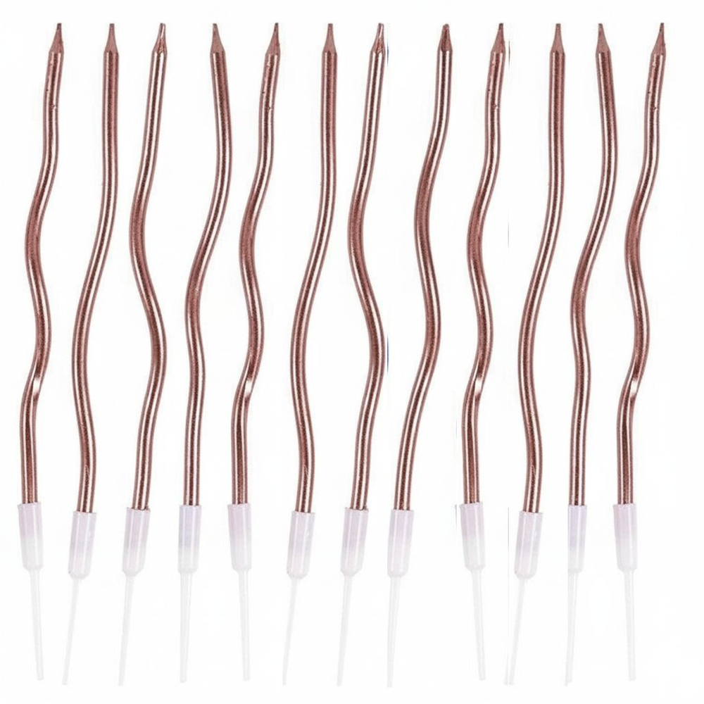 Свечи для торта «Волна» в цвете розовое золото 13 см, 12 шт