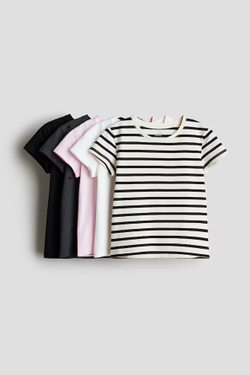 H&M Набор из пяти хлопковых футболок, светло-розовый