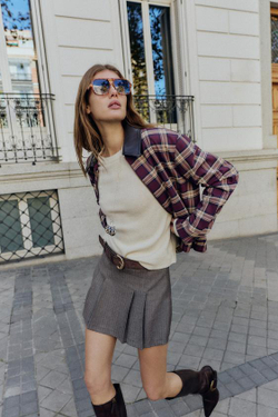 ZARA ЮБКА-ШОРТЫ СО СКЛАДКАМИ И РЕМНЕМ, КОРИЧНЕВЫЙ