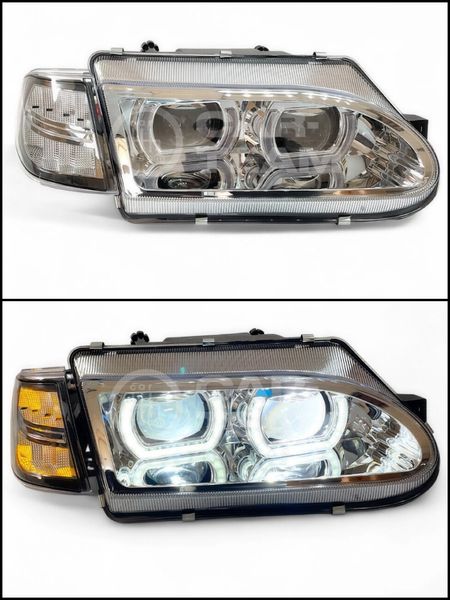 Фары ВАЗ 2114, 2115, 2113 передние тюнинг в стиле BMW 4 led модуля, хром маска, хром поворотники