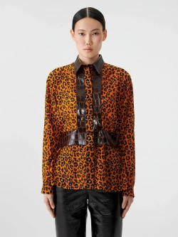 Блуза леопардовая с отделкой из экокожи OLA OLA