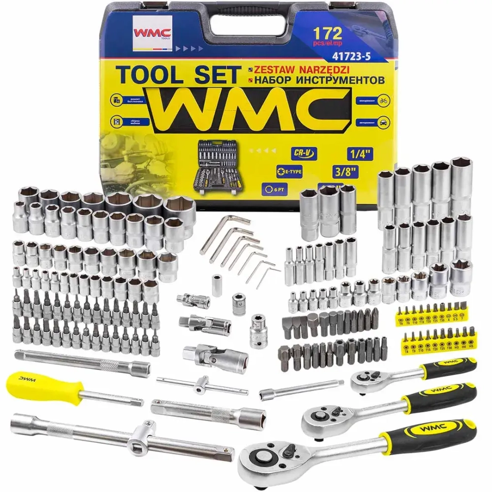 Набор инструментов 171 пр. 1/4'', 3/8'', 1/2''(6гр.) WMC TOOLS WMC-41723-5