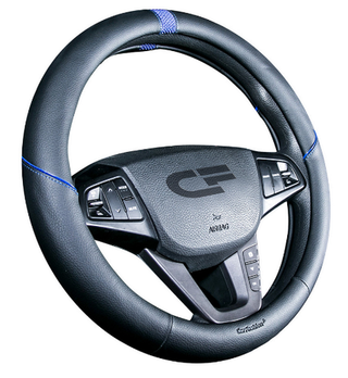 Оплетка на руль круглая CarFashion -М- «SECTOR» 31397 - Экокожа - черный/синий/шов синий