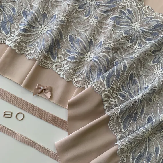 Кружево эластичное лиловое/молочное 21 см, Китай