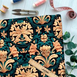 Ткань премиум шелк искусственный Армани золотой орнамент на зеленом