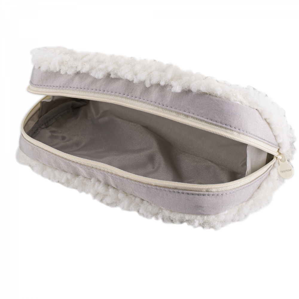 Пенал - косметичка Alingar, ткань, молния, боковой карман, карман-сеточка, плюш отделка, 200 х 90 х 45 мм, "OK. Style", микс (корич, св-серый, св-роз)