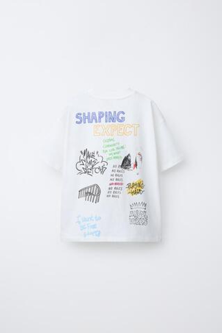 ZARA ФУТБОЛКА С ПРИНТОМ, БЕЛЫЙ