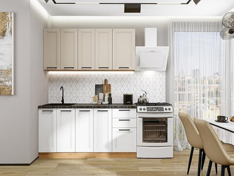 Прямая модульная кухня Нео-01 Cream Silk/White Silk - Дуб Вотан 2140*1600*600