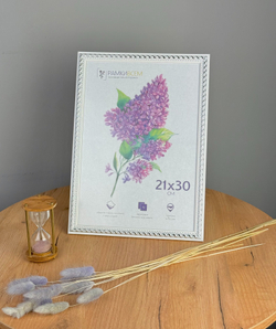 Фоторамка 21х30 см, белая, орнамент серебро, арт. 2130.707235