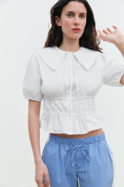 ZARA РУБАШКА ИЗ ГАБАРДИНА С ЭЛАСТИЧНОЙ ДЕТАЛЬЮ, БЕЛЫЙ