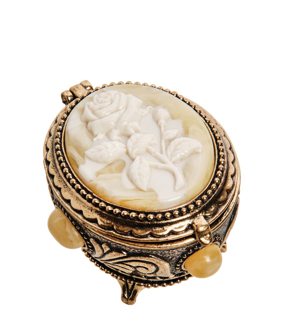 Народные промыслы AM-3266/1 Шкатулка «Винтаж Роза» (латунь, янтарь)