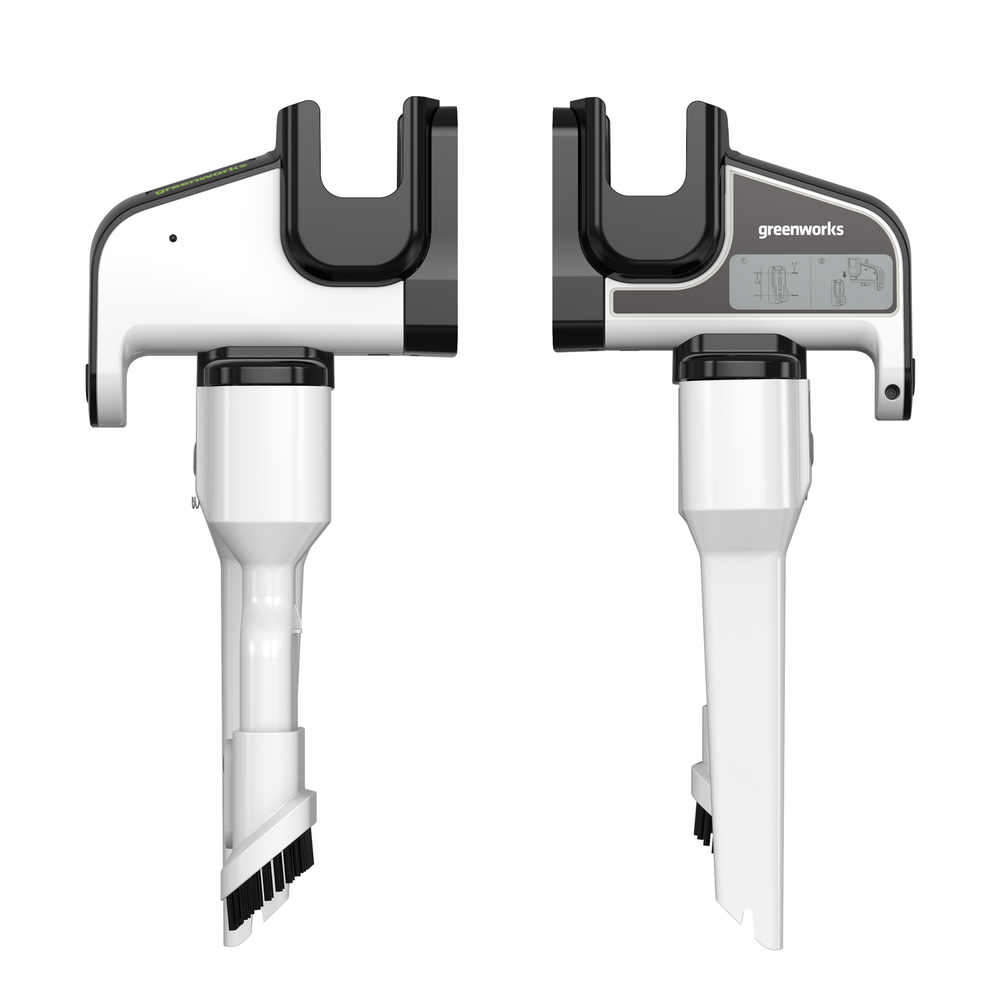 Пылесос вертикальный акк. Greenworks SV24360, 24V, б/щет, 250 Вт, 17 кПа, электрощетка, 2 насадки, LED, белый+серебро, 1х4Ач и ЗУ (4702107UB)