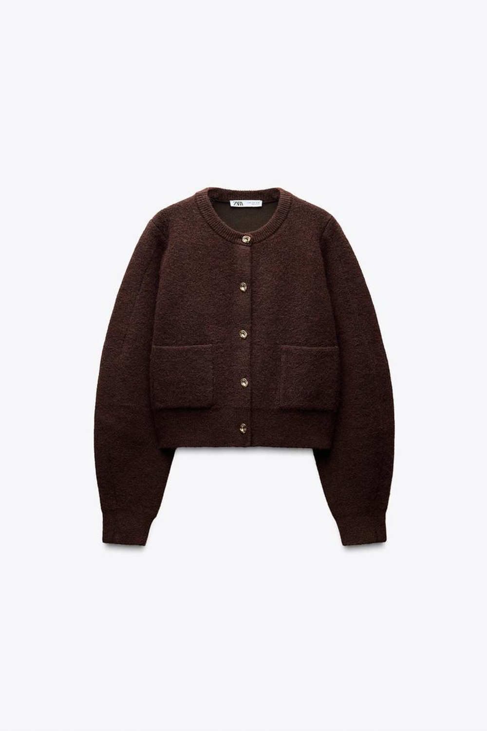 ZARA КАРДИГАН С ЗОЛОТИСТЫМИ ПУГОВИЦАМИ, КОРИЧНЕВЫЙ