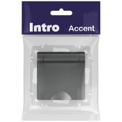 Розетка Intro Accent 6-203-07 2P+E Schuko с крышкой, 16А-250В, IP20, СУ, AL/CU, графит | Intro