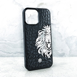 Брендовый дорогой чехол iPhone со львом - Euphoria HM Premium - стильный, натуральная кожа, ювелирный сплав