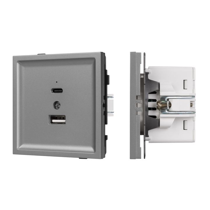 Механизм USB розетки SCT-TENDO-MUAC-PL-GR (5V, 3A, QC3) Arlight 054096