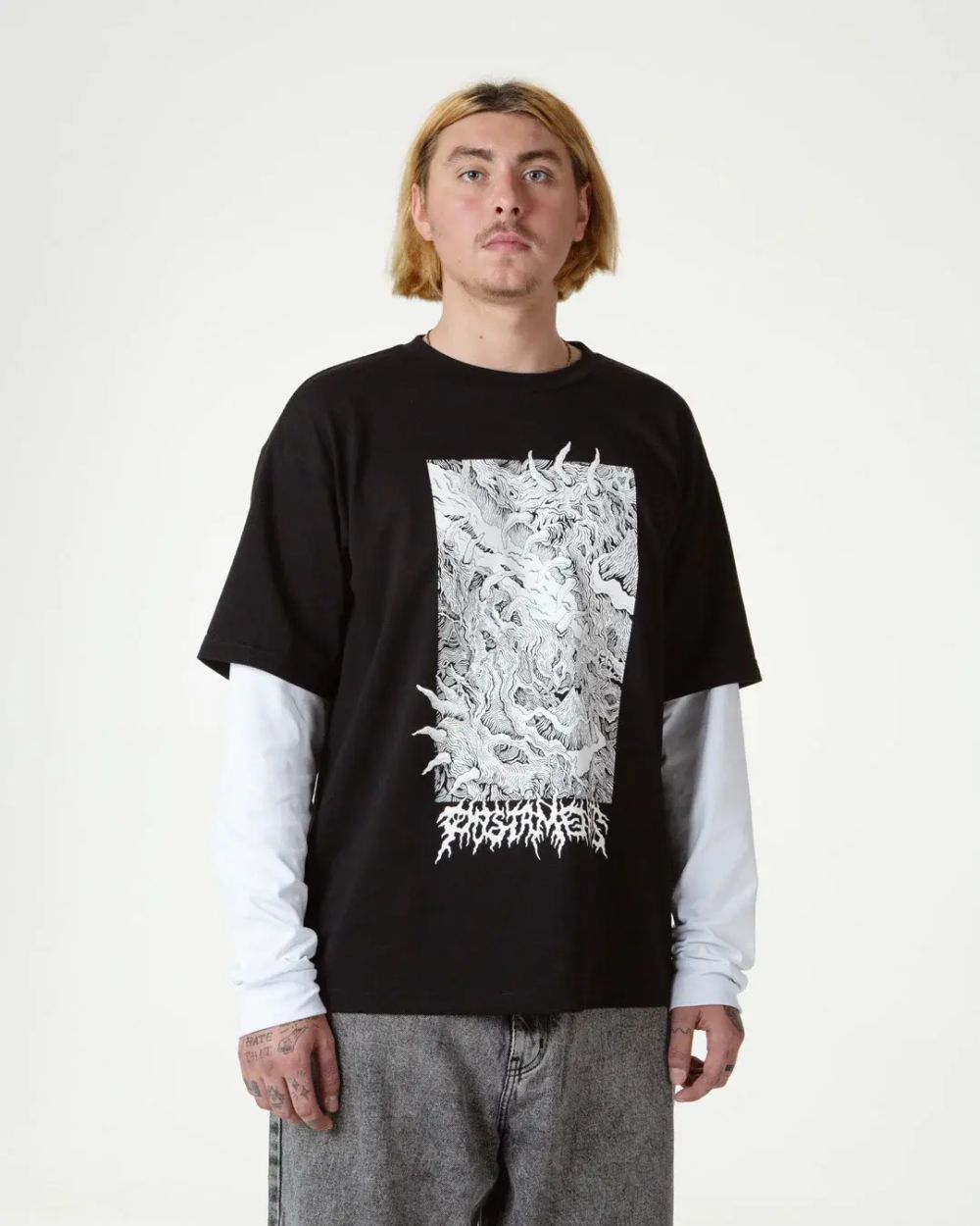 Лонгслив Postaments Spines черный/белый