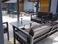 "Эстелья" кресло, каркас алюминий темно-серый (RAL7024) муар, ткань темно-серая 027