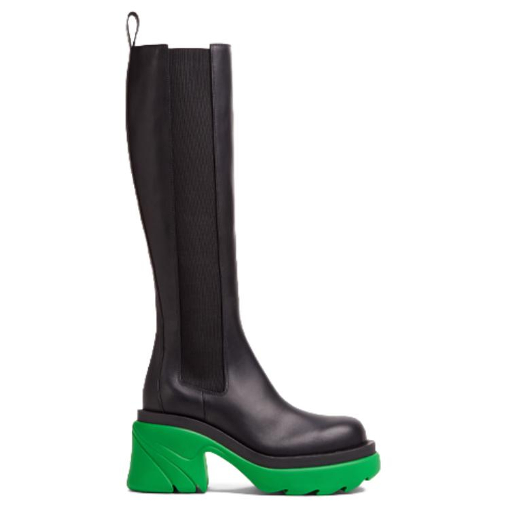 Bottega Veneta Leather Heel Boot Black Green Women"s