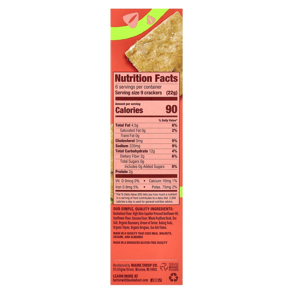 Better with Buckwheat, Гречневые крекеры, розмарин и травы, 120 г (4,25 унции)