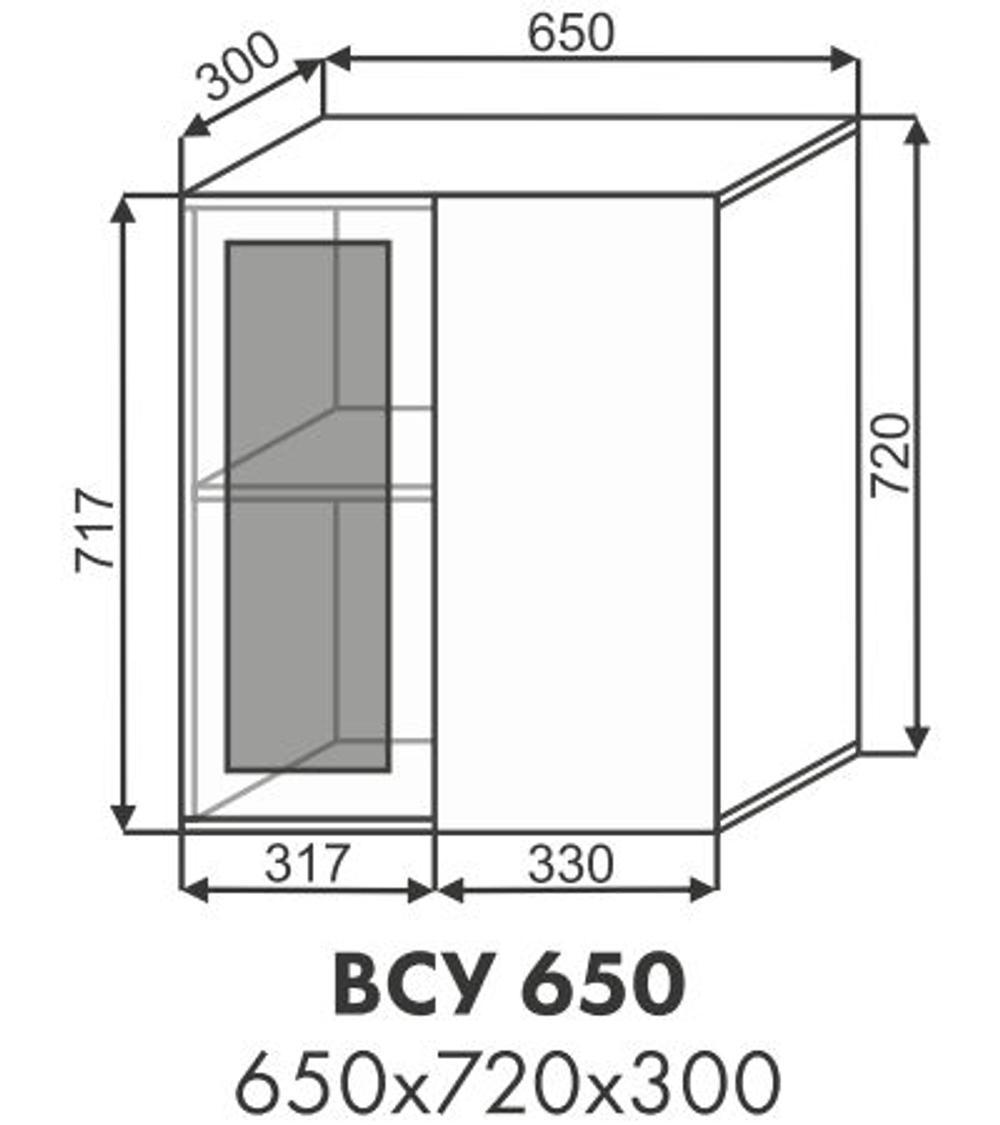 Шкаф верхний угловой со стеклом ВСУ 650