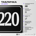 Адресная табличка с номером дома 220, на фасад и забор, черная, 25х25 см, Айдентика Технолоджи
