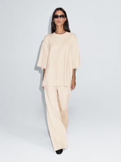 Massimo Dutti Трикотажная футболка с круглым воротником, бежевый