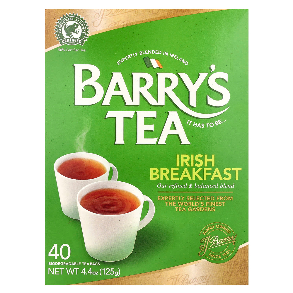 Barry's Tea, Irish Breakfast, 40 чайных пакетиков, 125 г (4,4 унции)