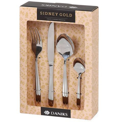 Набор столовых приборов нерж сталь, 24 пр, столовый, подар уп, Daniks, Sydney Gold