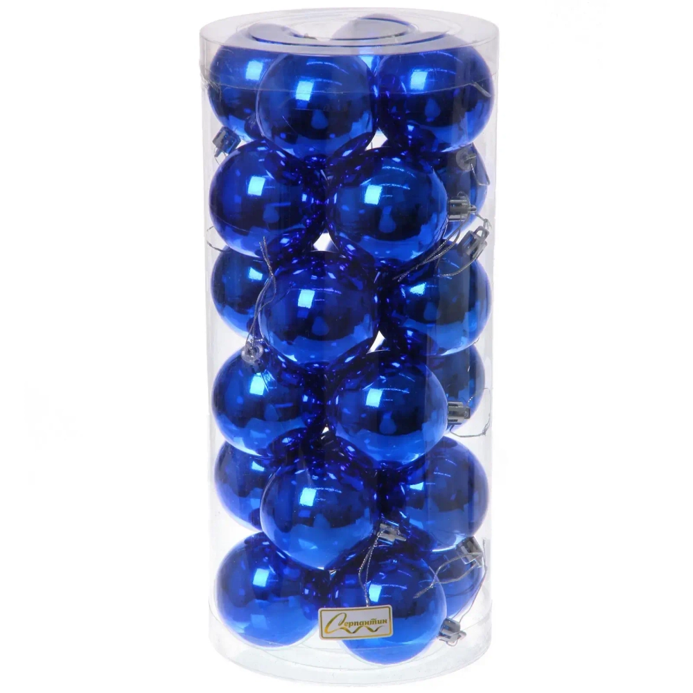 Новогодние шары 6 см (набор 24 шт) «Глянец», синий