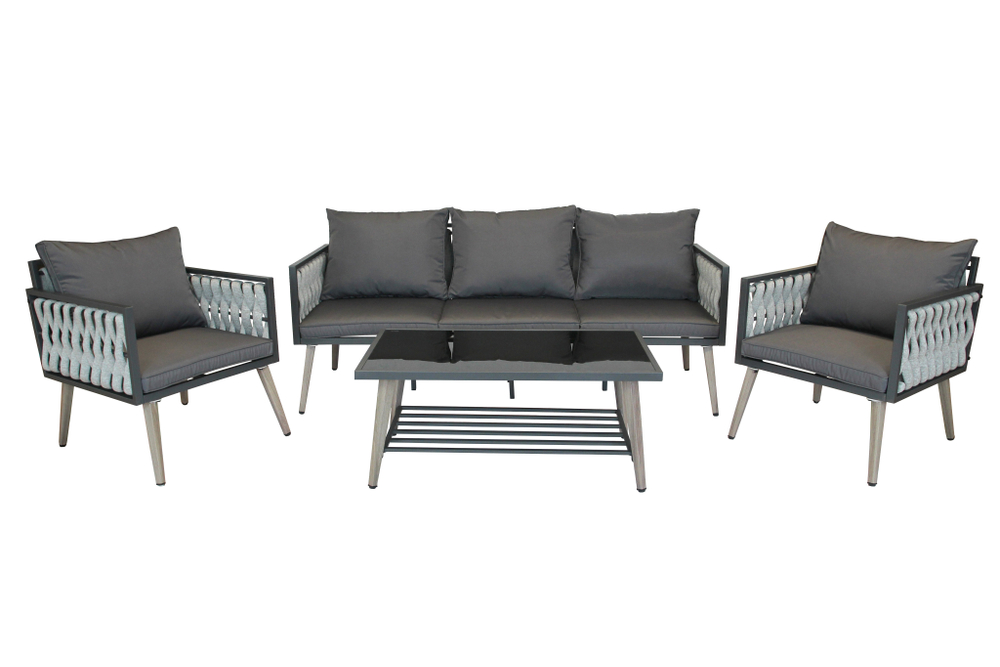 Набор мебели Гранд арт.GS068 антрацит, серый 2 уп. (стол+2кресла+диван) "Garden story"