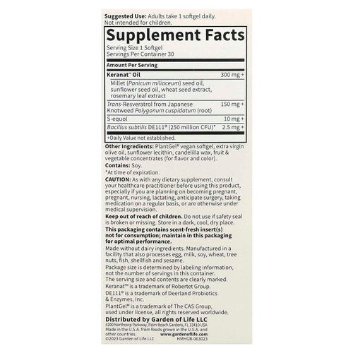 Garden of Life, Herbals, добавка для роста волос в период менопаузы, ягодный вкус, 30 веганских капсул